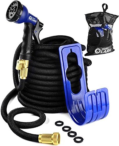 2017 Expandable Garden Hose 100 Feet with 8 Spray Pattern Nozzle Strongest on the Market with Triple Layer Latex Core &amp; Latest Improved Extra Strength Fabric Protection Pocket Bag Included (Improved)