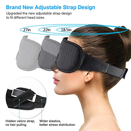 WOTEK Masque de Nuit, Masque de Sommeil 3D, Respirant Ultra-Douce en Mousse à Mémoire, 100% Bloquant Lumière, pour Femmes et Hommes, en Train, en Avion, au Bureau, en Voyage, en Mission - Noir