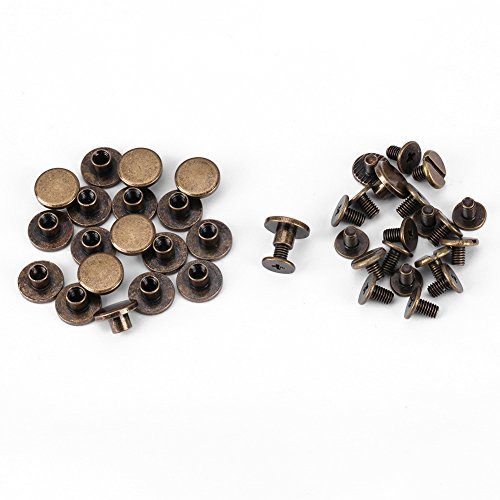 Fydun 20pcs Flat Head Rivets & Screws Bronze,Flat Head Copper Brass Screws Nuts Nails Rivets Leather Cap Accessory DIY Leather Craft(5mm)