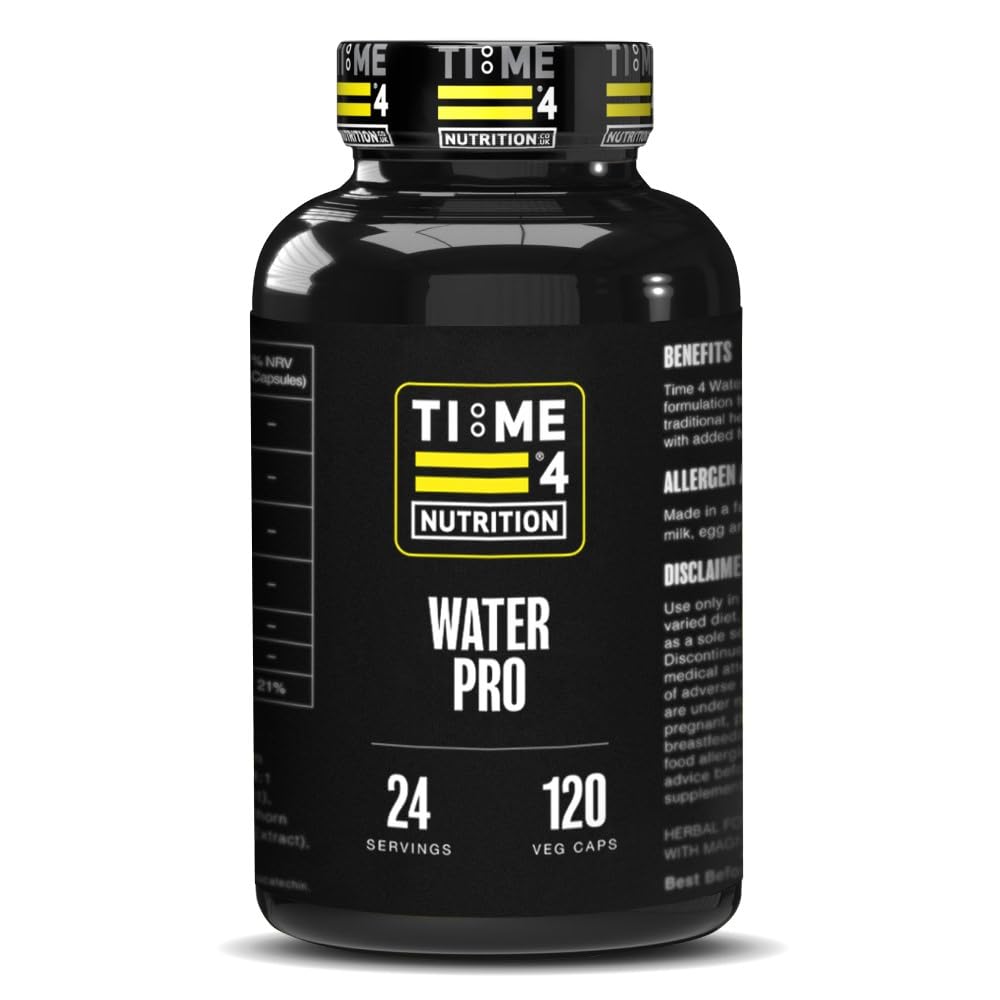 Time 4 Water Pro High Strength Water Pills, Bloating Relief and Weight Loss, Water Balance & Fluid Retention Vegan Friendly 120 Caps 7 Active Ingredients Including Dandelion Root Hawthorne & Green Tea