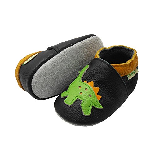 Sayoyo Baby Dinosaurs Soft Sole Leather Infant And Toddler Shoes (Black,0-6 Months)