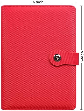 CYOS leather writing notebook, cover with written business card bag, travel diary covered with magnetic buckle, round ring 6 holes loose sheet A5 inner core, red
