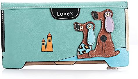 TrendsGal Women's Sweet Dog Decoration Multi Cards Long Wallet(Water Blue)