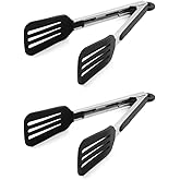 STARUBY Cooking Tongs 7 inches 2-Pack Stainless Steel Kitchen Silicone Serving Tongs Heat Resistant Grill Tongs Meat Turner S