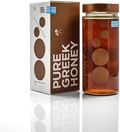 Pure 100% Greek Raw Pine Honey Superfood unprocessed, unpasteurized, and unheated. – In Gift Box of 400gr/14.110 Oz (Pine Transparent)