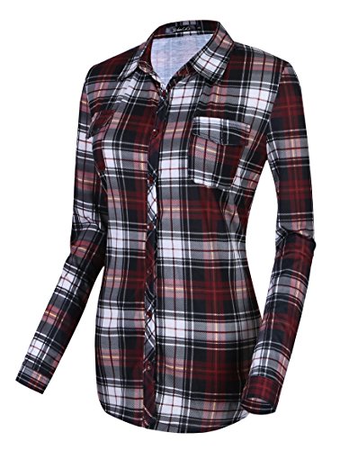 Urban coco women s classic plaid shirt button down long…