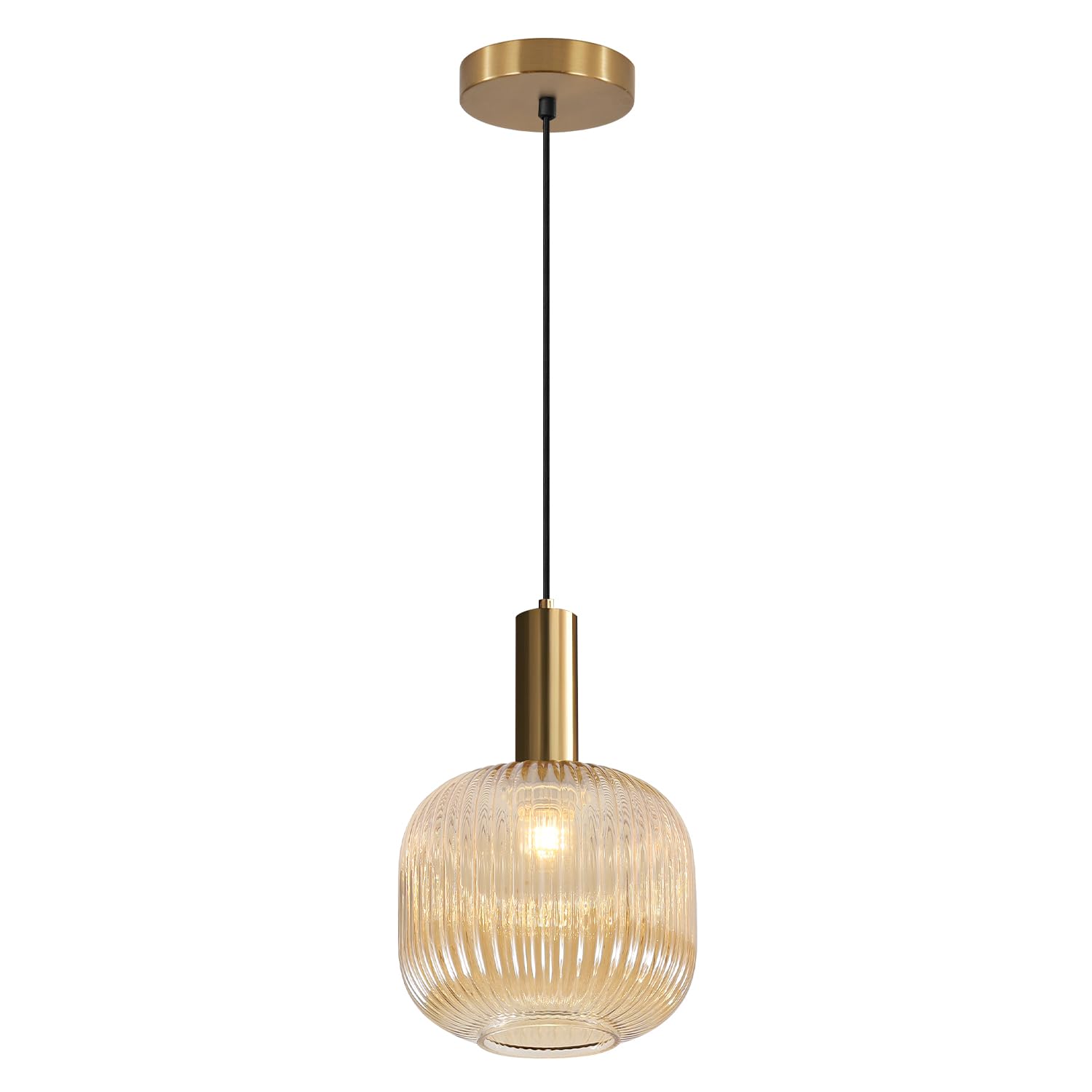 Photo 1 of BOKT Modern Large Amber Glass Globe Pendant Light Fixture Brushed Brass Gold Kitchen Island Pendant Lighting Farmhouse Single 1-Light Spherical Ceiling Hanging Pendant Light (Amber)