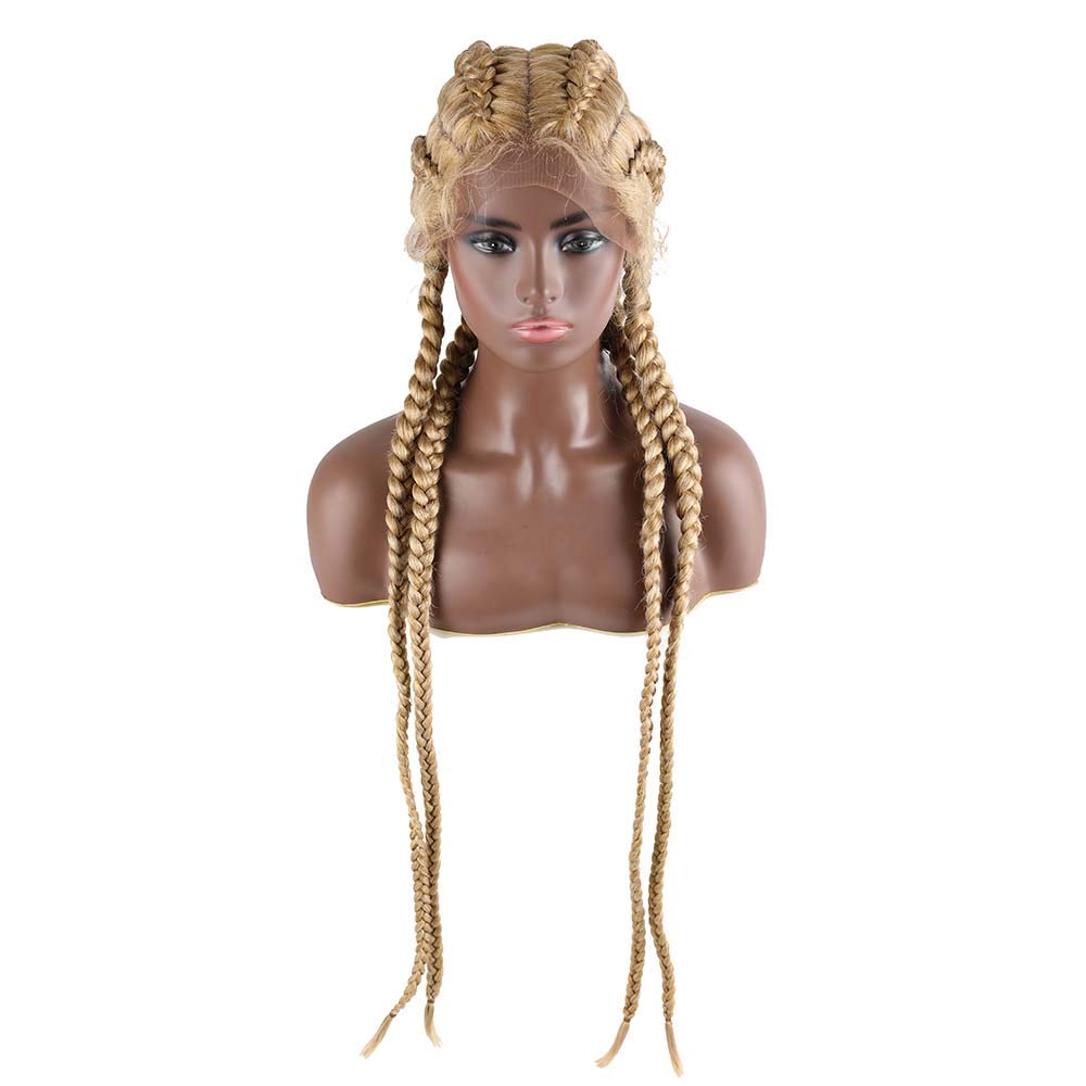 Xiweiya Wigs Long36"Blonde Braided Wigs Synthetic Lace Front braid Wig 360 Lace Wig For Black Women Full Hand-made 4Braid Wig With Baby Hair Box Braid Cornrow Braiding