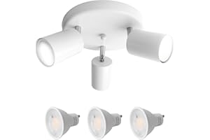 Ckeibt 3-Light Ceiling Spotlight Fixture, 3000k Warm White Round Spot Lights Indoor,Directional Track Lighting Wall Lamp for Kitchens, Bedrooms, Offices, Hallways, Bars - Includes LED GU10 Bulb.