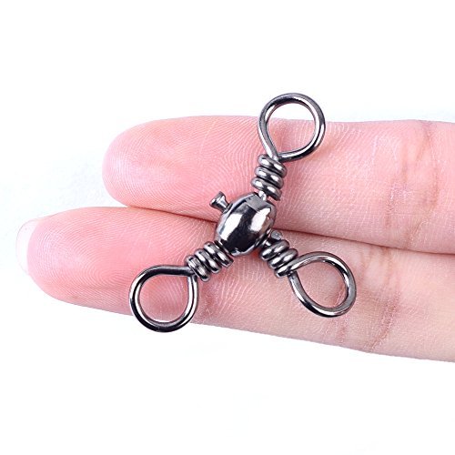 Agepoch Three Way Cross-Line Barrel Swivel 3 Way T-Turn Crossline Connector Fishing Line Rolling Snap Triple Solid Ball Bearing Accessories Tackle (6#-0.90''-60LB-12pcs)
