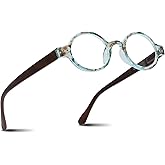 2SeeLife Small Round TR-90 Reading Glasses for Men & Women - Narrow-Medium Fit, Sturdy Frame, Spring Hinges, Retro Readers, Aqua Blue, +1.00