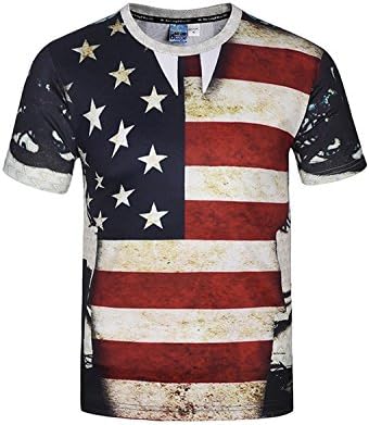 Sbock Men's Cotton the American Flag Graphic 3D Printing Crewneck T-Shirt Blue Red M size