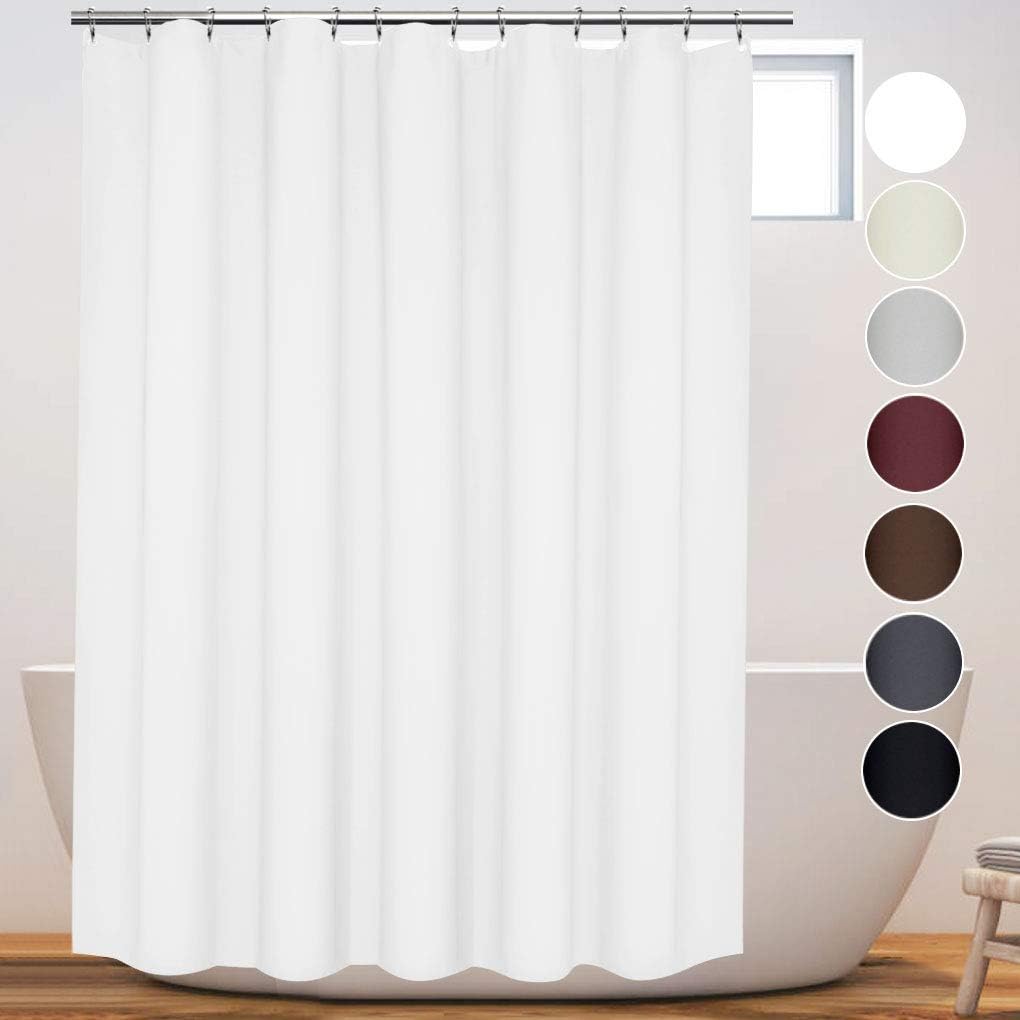 Eforcurtain 72 x 78 Inch Extra Long Stall Hotel Shower Curtain Water Repellet Fabric Bath Curtain Decorative Curtains Heavy Duty, SOID White