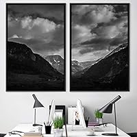 2 Piece Framed Canvas Wall Art Black and White Mountains Canvas Prints Home Artwork Decoration for Living Room,Bedroom - 16