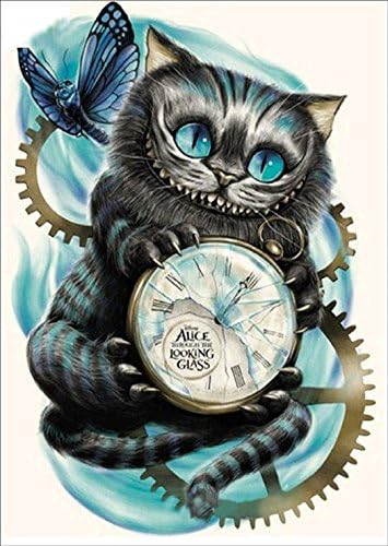 Oecee DIY 5D Diamond Painting by Number Kit, Cat Clock Crystal Rhinestone Embroidery Cross Stitch Arts Craft Canvas Wall Decor