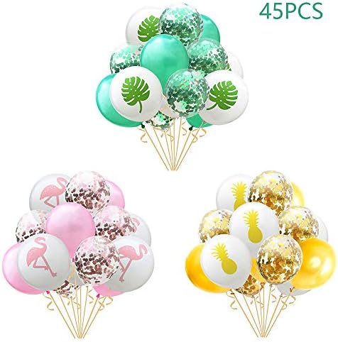 45PCs Party Balloons 12inch Flamingo Tropical Leaf Pineapple Balloons Colorful Balloon Hawaii Party Decorations