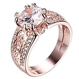 Junxin 10 KT Rose Gold Ring, Two Rows of Small Diamonds, The Middle of a Big Stone