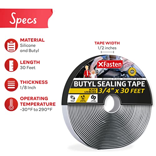 XFasten Butyl Sealing Tape, Black, 1/8In x 3/4In x 30Foot Plumbers