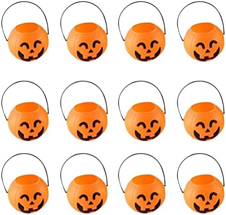 12 pack Halloween Pumpkin Bucket,2.95 inch Pumpkin Candy Basket for Boys or Girls Halloween Costume Party