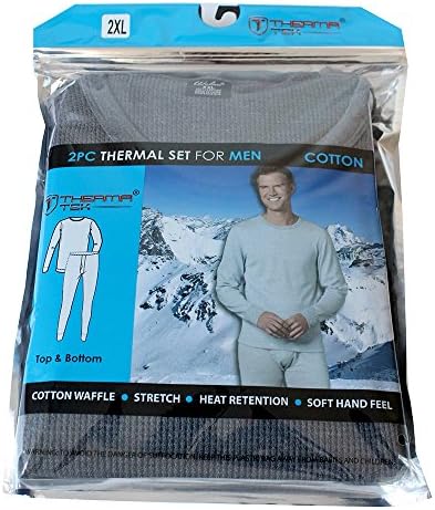 THERMA TEK (formerly Comfort Fit) Winter Men's Thermal 100% Cotton Top &amp; Bottom 2 PCS Set Gray 2XL