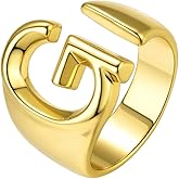 Suplight Nikel Free 18K Gold Plated Letter Rings, Fashion Monogram Jewelry Statement A-Z Wide Name Initial Alphabet Adjustable Open Ring for Women