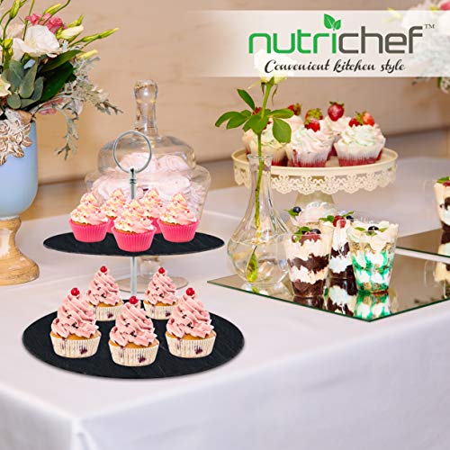 image for Two Tier Slate Cake Stand - Round Multi Tiered Tray Serving Plate, Cup