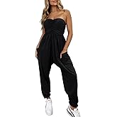 MIHOLL Womens Jumpsuit Casual Summer Strapless One Piece Rompers Loose Overalls Jumpers with Pockets