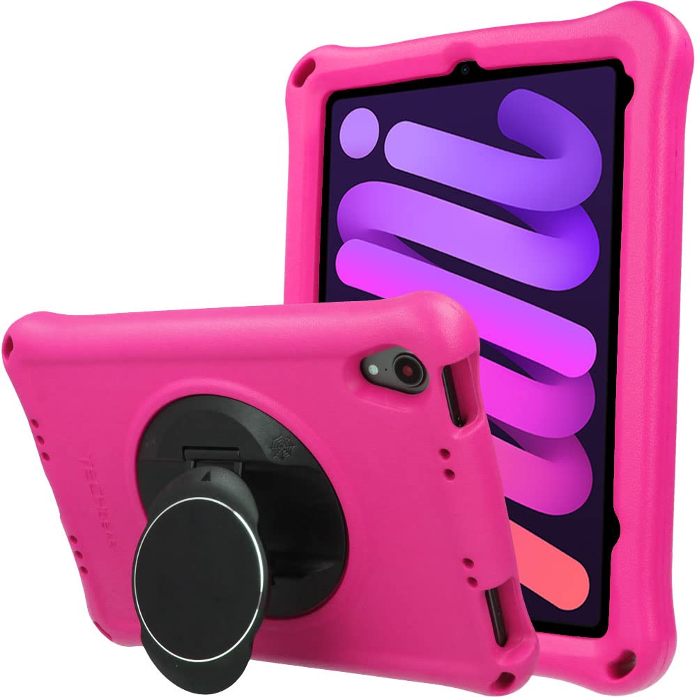 TECHGEAR Bumper+ Case For iPad Mini 7/6 (7th / 6th Generation) 2024/2021 Rugged Shockproof Soft Protective Easy Grip Body Case with Stand, Hand Holder, Screen Film, Kids Proof Case [Pink]