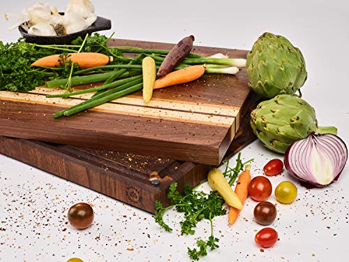 Large Multipurpose American Walnut Wood Cutting Board with Cherry/Maple Accents: 17x13x1.1 Reversible Charcuterie Board with Cracker Holder (Gift Box Included) by Sonder Los Angeles - Thumbnail 6