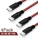 Airsspu Micro USB Cable,4Pack 3FT/6FT/6FT/10FT Long Premium Nylon Braided Android Charger USB to Micro USB Charging Cable Samsung Charger Cord for Samsung Galaxy S7 Edge/S7/S6/S4/S3,Note 5/4 (Red)