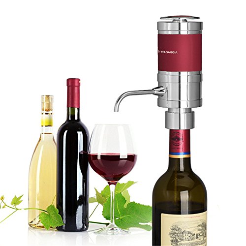 Electric Wine Aerator Vita Saggia - Instant 1-touch Control Pump Luxury Kit - For Most Refined Taste and Enhanced Flavor - Battery Operated - Automatic Dispenser Pourer Portable Compact - Gift Box