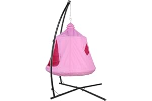AthLike X-Shaped Hanging Tree Tent w/Swing Chair,Hammock Chair Stand Canopy w/Steel Frame,Indoor Outdoor Egg Basket Patio Seat w/Adjustable Solid Stand,Bedroom Porch Balcony Garden 330lb(Pink)