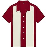 Anchor MSJ Men's 50s Male Clothing Rockabilly Style Cotton Mens Shirts Short Sleeve Fifties Bowling Casual Button-Down Shirts