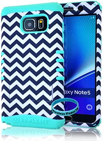 Galaxy Note 5 Case, [Wireless Fones TM Wristband Included] Hybrid Rugged Armor Kickstand Shock Proof Resistant Grip Cover for Galaxy Note 5 (Chevron / B Teal)