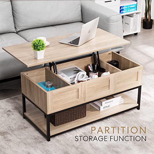 VIVOHOME Lift Top Coffee Table with Steel Frame, Dining Table with Open