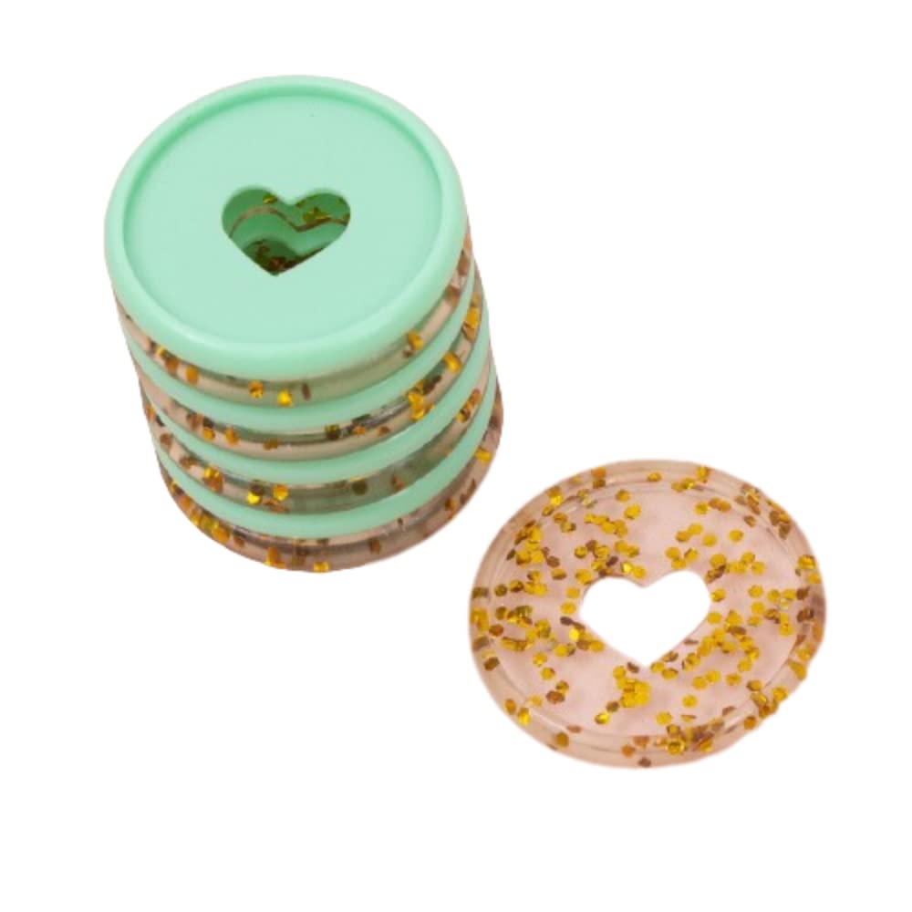 Craftelier - Plastic Disc Rings M with Die Cut Heart for Binding Planners or Albums | Ideal for Scrapbooking and Other Crafts | Pack of 9 pcs 35 mm Diameter - Colour Turquoise and Gold with Glitter
