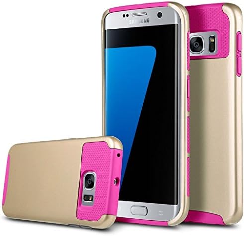 Galaxy S7 Edge Case YCAun®Slim Hybrid Heavy Duty Dual Layer Shockproof 2 Piece Hard PC Shell Case Soft TPU Bumper Armor Defender Cover Case for S7 Edge [Gold/Rose Red]