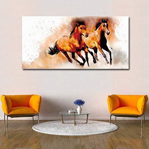 Libaoge Wall Print Art | Watercolor Style Background Galloping Horse - Photograph Printed on Canvas for Home Wall Decoration | Stretched by Wooden Frame,Ready to Hang - 16X32 Inch