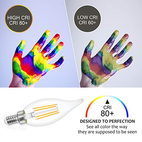 Sailstar Dimmable Candelabra LED Bulbs, 40W Equivalent, 4 Watt Warm White 2700K, Edison Chandelier Light Bulb, E12 Base Filament Flame Tip, 400 Lumen, 6 Pack - Thumbnail 6