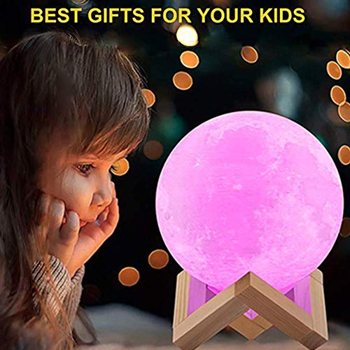 Moon Lamp Moon Night Light，3D Printing 16 Colors Moon Light with Stand & Remote &Touch Control and USB Rechargeable Decorative Light Up Moon Light for Baby Kids Lover Birthday Party Gifts (4.8 Inches)