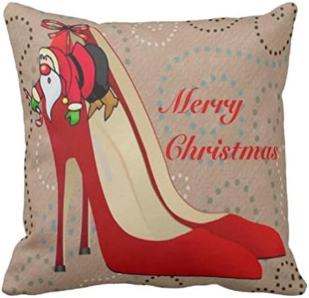 Xueyu Pillowcase Red High Heel Shoes Santa Elf Art - Merry Chrismas Pillow Cover 18 Inch