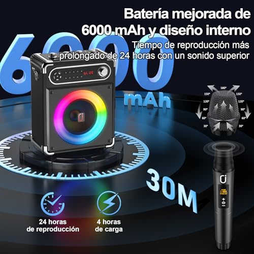 JYX Karaoke 3 Microfonos Inalambricos, Altavoz Karaoke Profesional 80W con Bluetooth 5.3 y Luces RGB, Control de Bajos/Agudos/Eco, TWS/FM/TV/AUX/USB/TF/Rec para Familia, Fiestas y Exterior