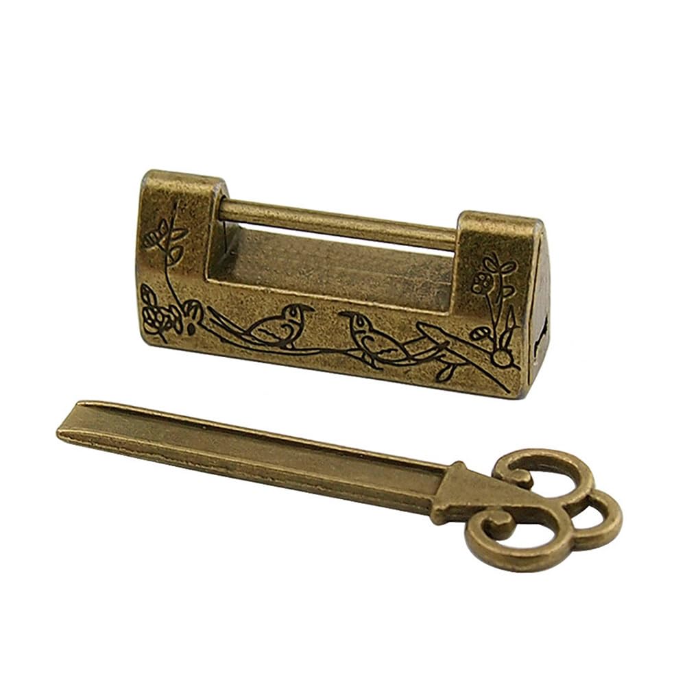 Vosarea Vintage Antique Old Chinese Lock Retro Padlock with Key for Cabinet Jewelry Box Drawer Suitcase