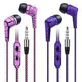 Earphones with mic, Pofesun 2 Pack Braided In-Ear Headphones Headset Earbuds With Microphone and remote control, 3.5mm Jack for iPhone, iPod, iPad, Samsung Galaxy, Nokia, HTC, Nexus - Pink+Purple
