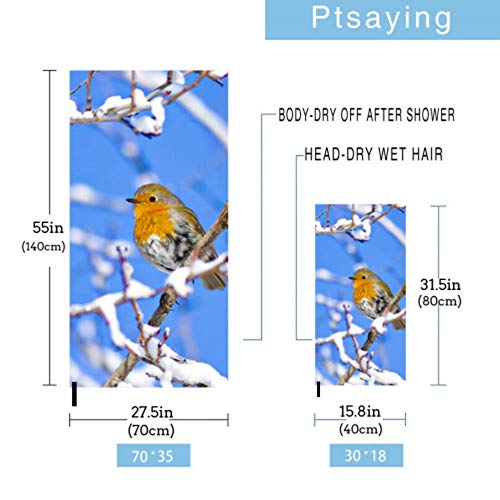 JOCHUAN-Cute-Bird-Robin-Winter-Birds-Blue-2-Pack-Microfiber-Shower-Towel-Camping-Body-Towel-Set-Fast-Drying-Best-For-Gym-Travel-Backpacking-Yoga-Fitnes