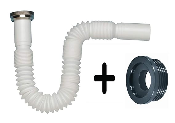 FamousBath® Flexibler Siphon 1 1/4' Inklusive Gummi-Manschette NW 30/40/50 | Ablaufschlauch für Waschbecken | 5/4'- Ø 32 mm |