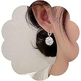 Iaceble Boho Camellia Flower Dangle Earrings Crystal Flower Stud Earrings Black Camellia Earrings Rhinestone Flower Drop Earrings Jewelry for Women