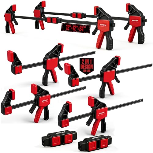6-Pack 12 Inch Bar Clamps for Woodworking with 2-Piece Clamp Connector, 12"