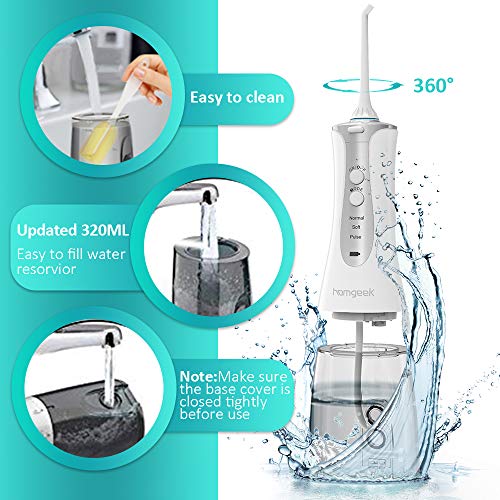 Upgrade Cordless Water Flosser,Homgeek 320ML Oral Irrigator,Water Pick,Dental Water Flosser,Portable High-frequency Pulsation Anti Leakage Water Pick Teeth Cleaner for Home,Travel,IPX7 Waterproof