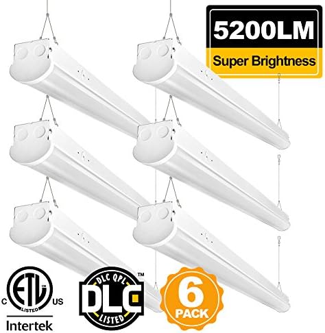 4FT Linear LED Shop Light 40W Super Bright 5200 Lumens 5000K Daylight Linkable Commercial Strip Light Fixture for Garage Laundry Basement Balcony Office Hospital Workbench Market Pack of 6